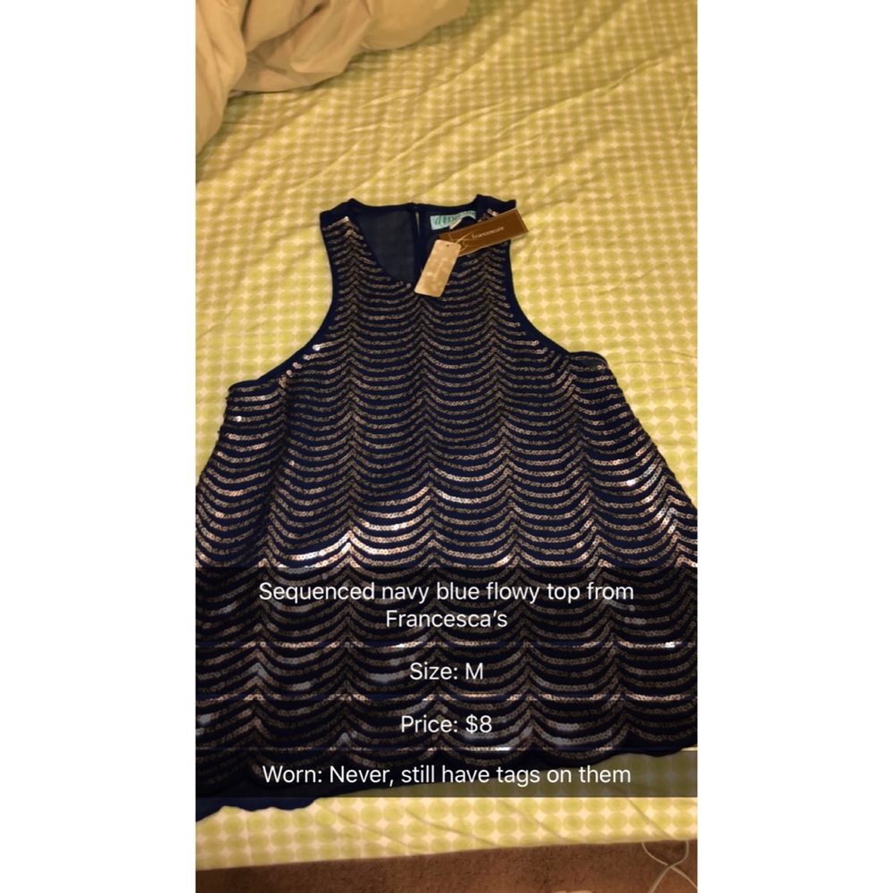 Navy blue sequenced cross back top